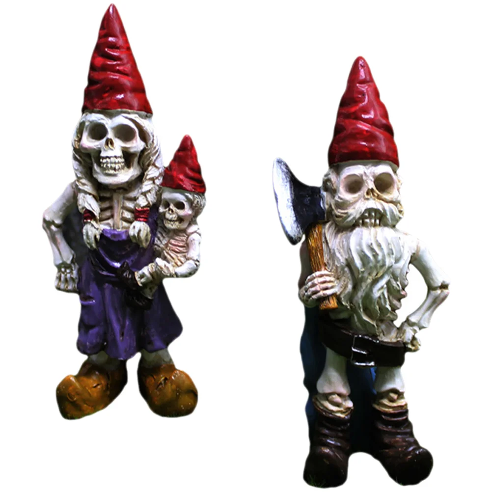 

2 Pcs Gnome Statue Decor Sculpture Garden Resin Figurine Gnomes Office Desk