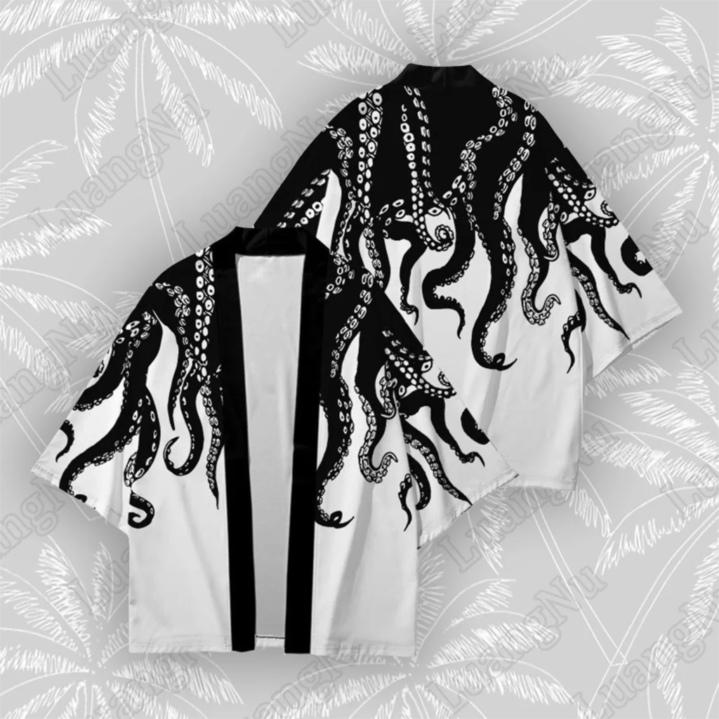 Octopus Kimono Summer Japanese Streetwear Cloak Haori Samurai Costumes Men Women Yukata Casual Beach Cardigan