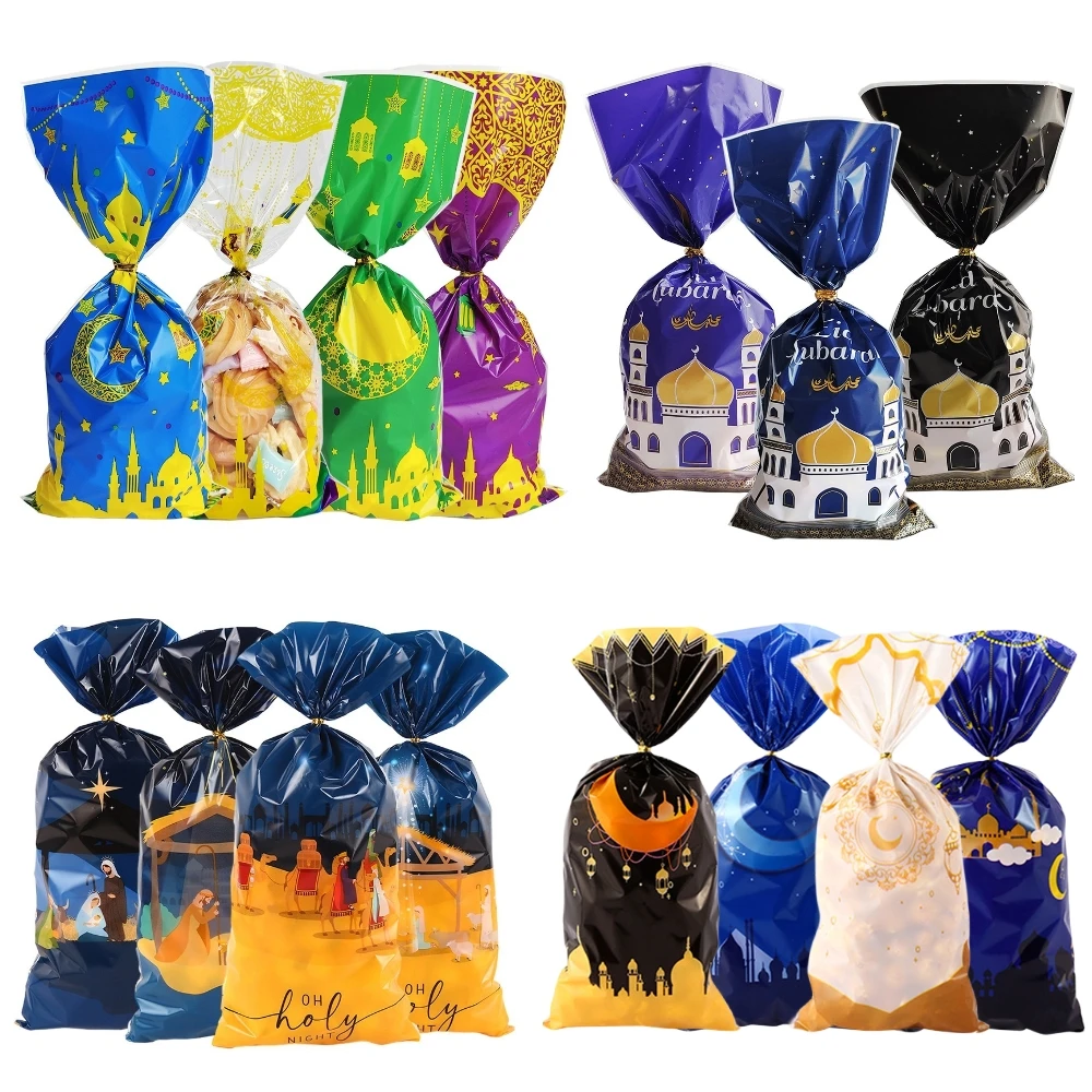 50 stücke Eid Mubarak Geschenk Taschen Kunststoff Süßigkeiten Cookie Tasche Ramadan Kareem Dekoration 2026 Islamischen Muslimischen Party Liefert Geschenk Verpackung – Detail 1