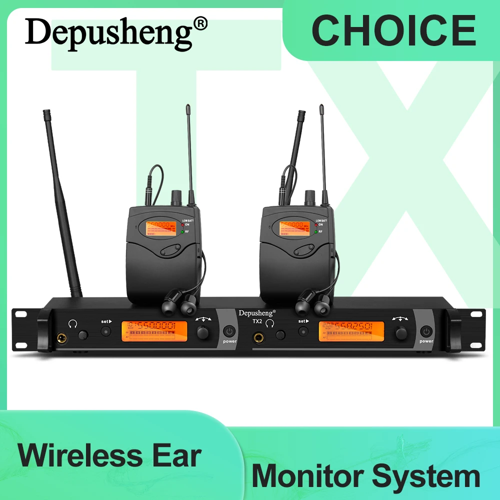Depusheng TX2 Wireless Ear Monitor System 2 Channel 2 Bodypack Monitor with in Earphone Wireless Type for Stage or Studio,wireless in ear monitor