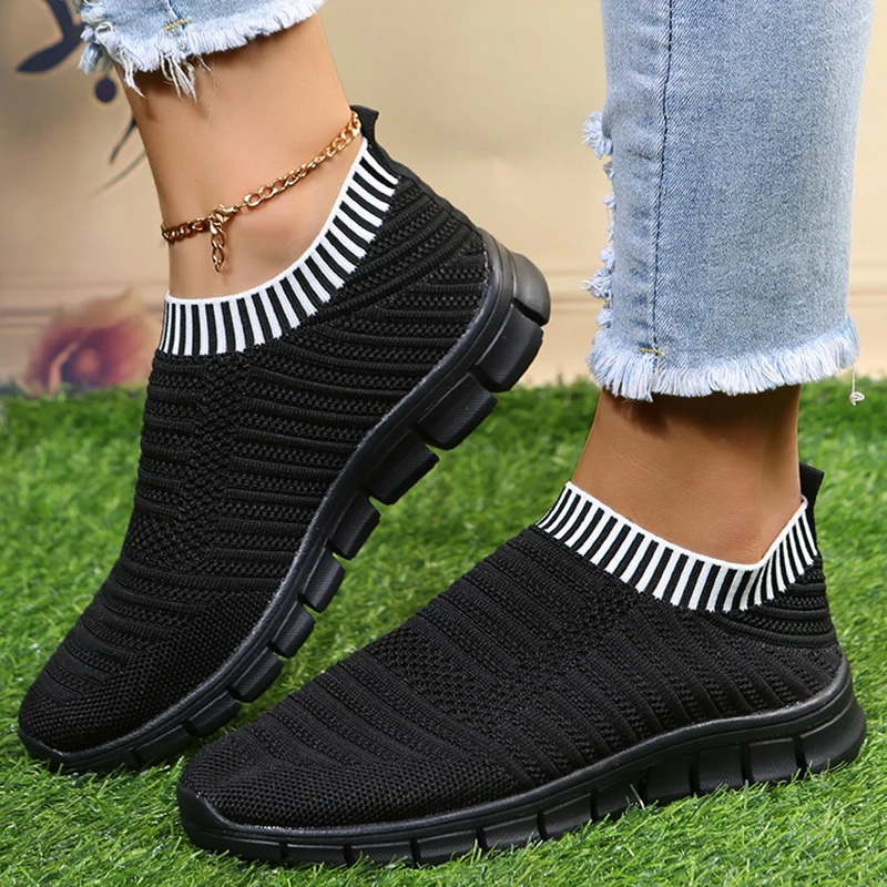 Rimocy Breathable Mesh Flats Woman 2022 Spring Slip-on Soft Bottom Sneakers for Women Plus Size 43 Non-slip Knitting Sport Shoes 