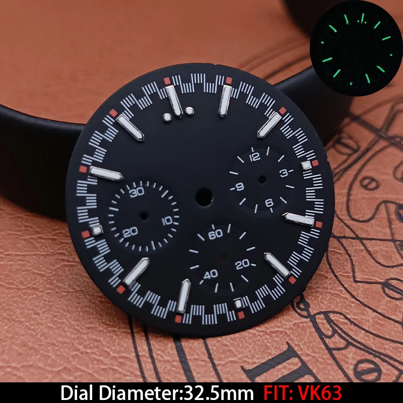 Cadran De Montre Vert Lumineux Pour Mouvement VK63 - Diamètre 29.5mm - Neuf Sans étiquette