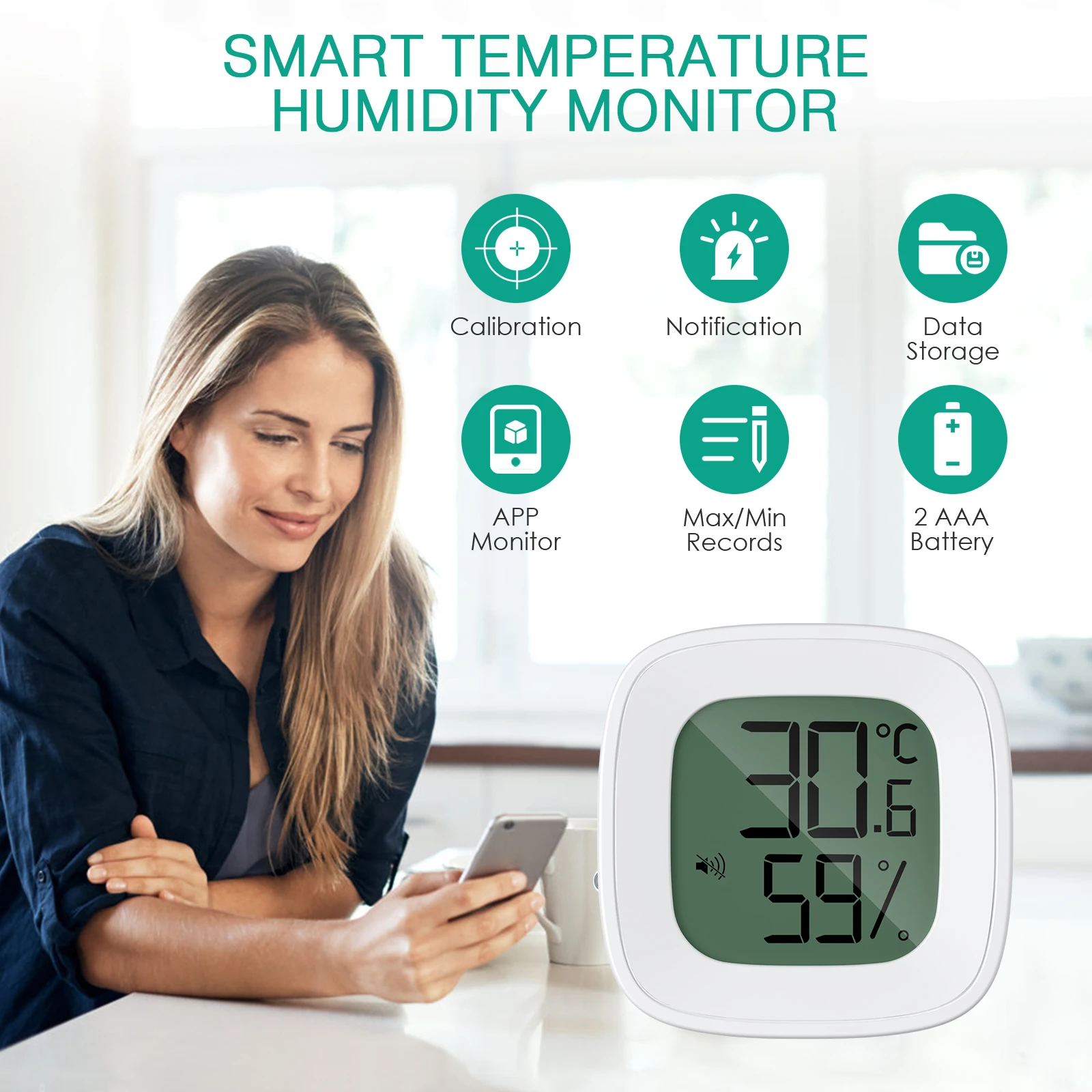 ORIA Upgrade Bluetooth Thermometer 2PCS/1PC Hygrometer Wireless Outdoor Thermometer Smart Home Temperature and Humidity Sensor 2