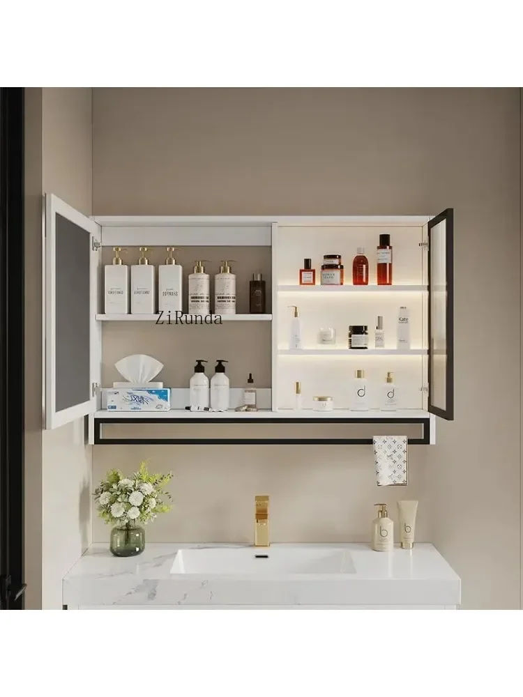 Nordic Smart Bathroom Mirror Cabinet Wall-mounted Solid Wood Fog Storage Mirror Cabinet Fashion Furniture Mueble Lavadora