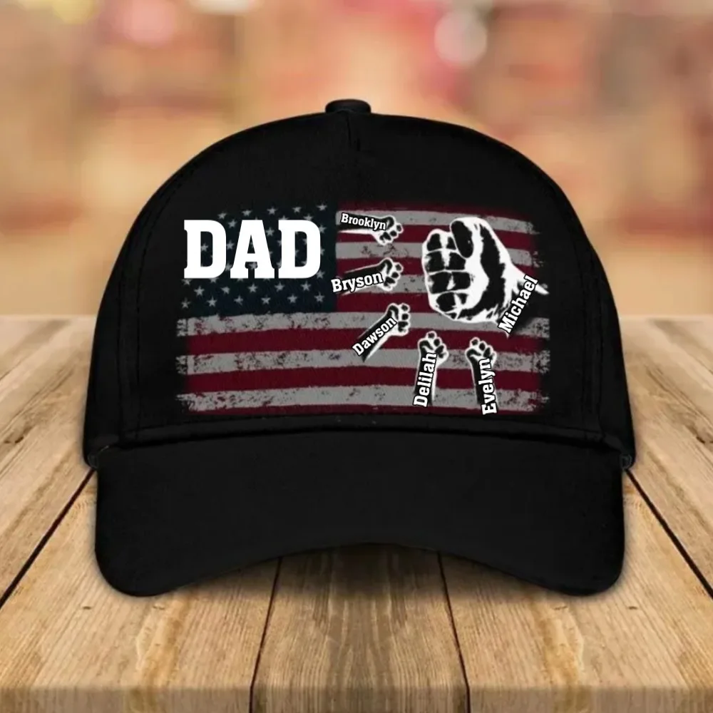 

Dad Names Fists USA Flag Baseball Cap Printed Snapback Hat Men Women Adult Streetwear Hipster Headwear Outdoor Sun Visor Caps
