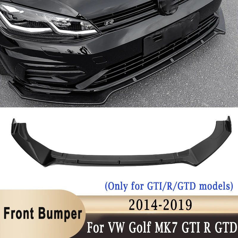 3Pcs Front Bumper Lip Spoiler Splitter Gloss Black Volkswagen Golf MK7 MK7.5 GTI R R-line GTD 2014 -