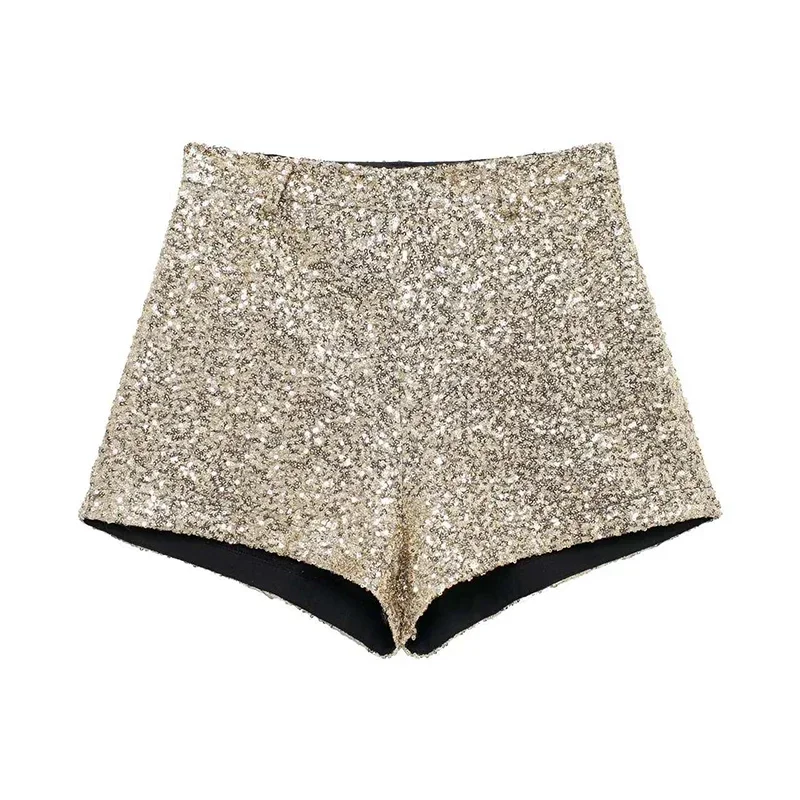 Y2K Sequin High Waist Shorts Women Fashion Lady Solid Shiny All-matching Short Pant 2025 Spring Summer Female Glitter Streetwear