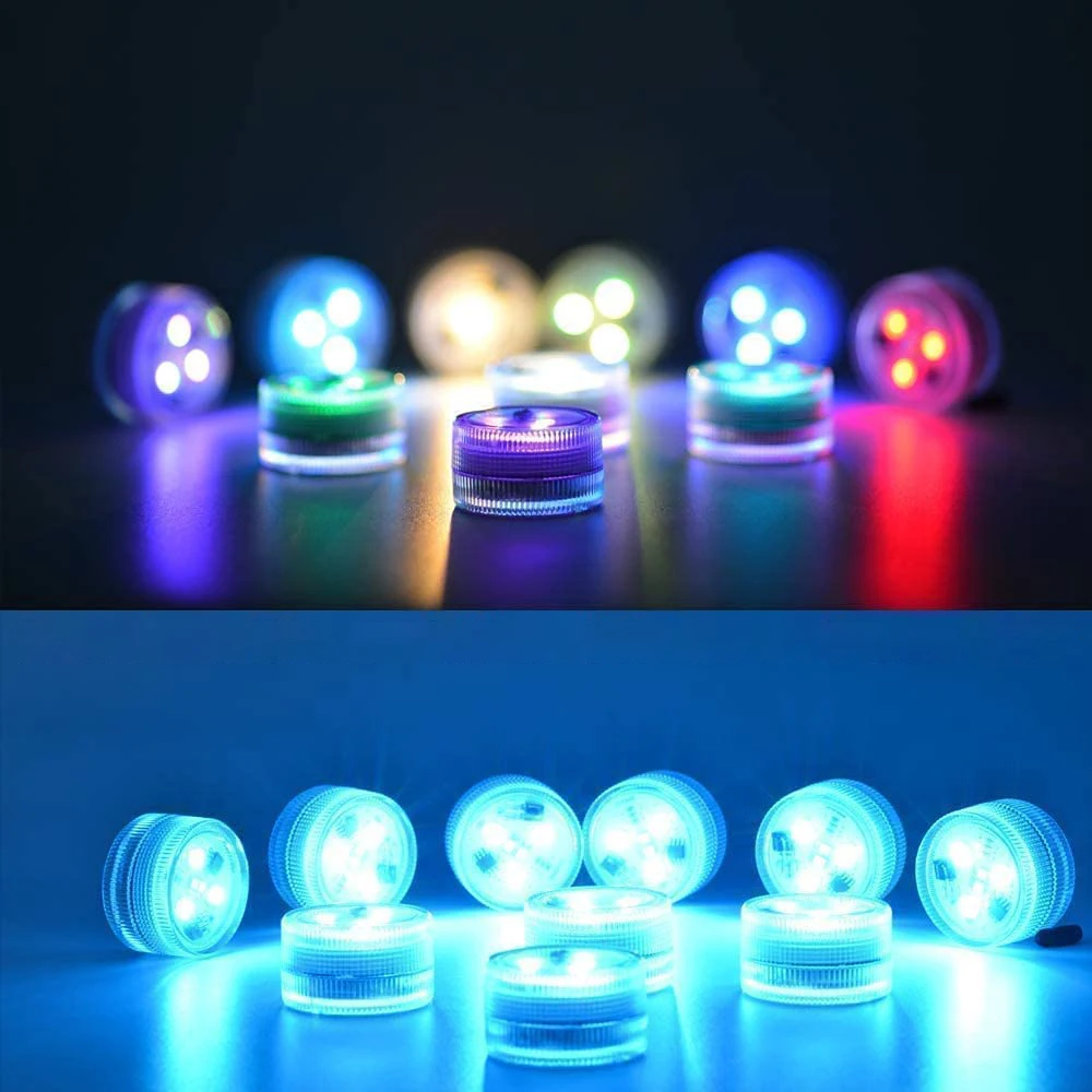 10 mini luces LED sumergibles con mando a distancia, multicolor,  impermeables, pequeñas velas de té, funciona con pilas, luz EFX que cambia  de color bajo el agua para jarrón, ducha, piscina, decoraciones