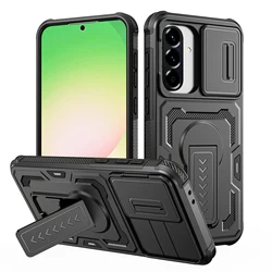 Shockproof Armor Rugged Case with Slip Camera Protection and Push - Pull Bracket Cover for Galaxy S26 (Black)