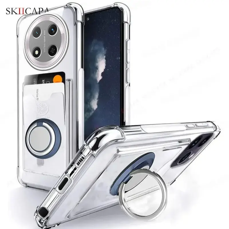 Card Slot Clear Phone Case with Shockproof Ring Holder and Soft Cover