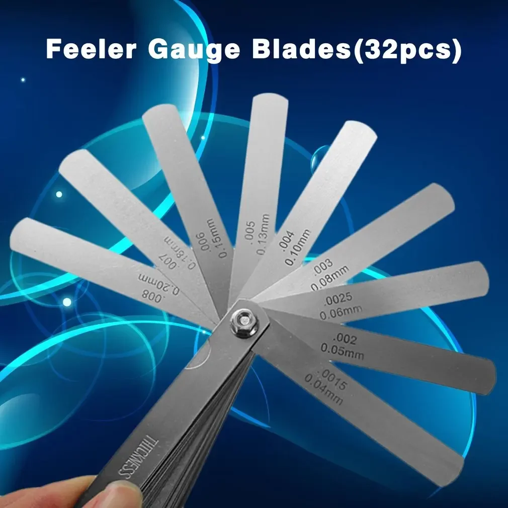 Universal Metric and Imperial Thickness Gage Set Tappet Valve 32 Blades Stainless Steel Feeler Gauges Gap Measuring Tool