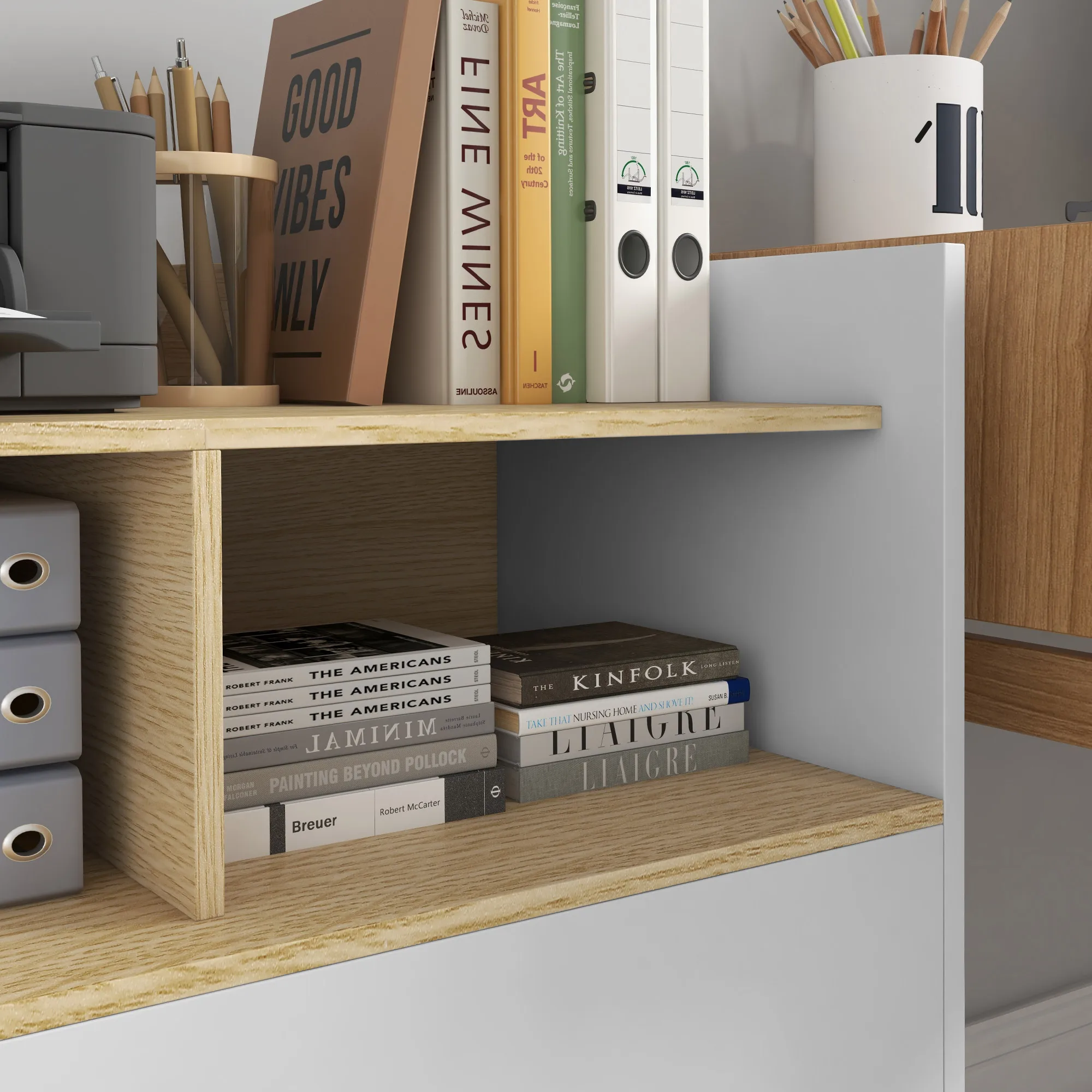 Cajonera De Oficina Móvil Vinsetto Con Ruedas - Archivador Con 2 Compartimentos Y Barras Colgantes, 76x40x75.5 Cm, Roble Y Blanco