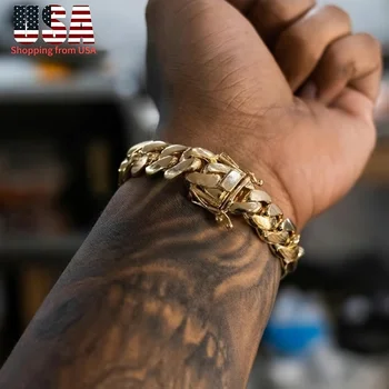 8-14mm Punk Rock Stainless Steel Rhombus Cuban MIami Link Chain Bracelets for Men Hip Hop Rock Jewelry Gold Color Jewelry Gift