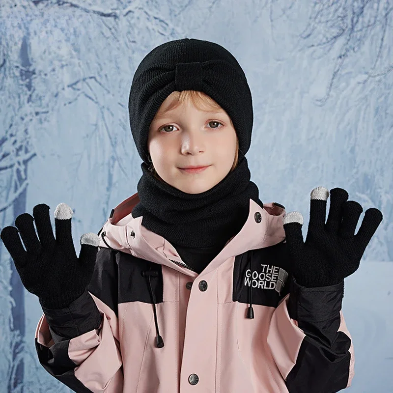 Children's Hats Gloves Scarves Winter Outdoor Ear Protectors Pullovers Warm Knitted Wool Hats for Boys and Girls