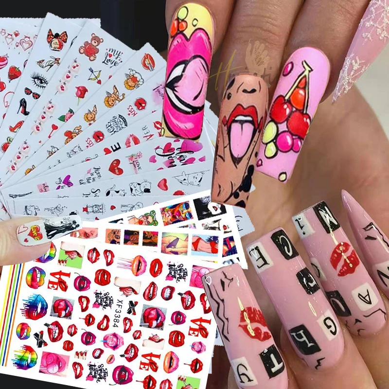 3D Sexy Hot Lips Girl Slider Self-adhesive Nail Art Water Transfer Stickers Manicure Nail Art Stickers Decoration Accessories nail stickers nail art decoration nail decals