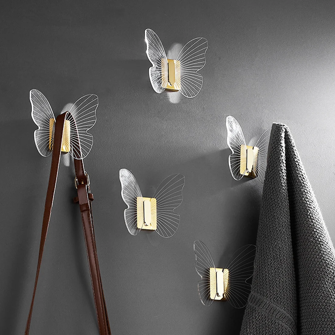 

Acrylic Transparent Butterfly Hook Decoration Key Rack Coat Storage Clothes Hanger Wall Mounted Bathroom Towel Hooks No Punch