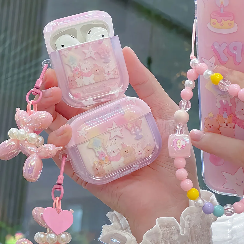 Custodia Con Ciondolo Per Cani Ins Pink Star Cartoon Per Airpods 1 2 Pro Custodia Per Auricolari Con Colorazione Halo Per Air Pods 3 Custodia Protetti