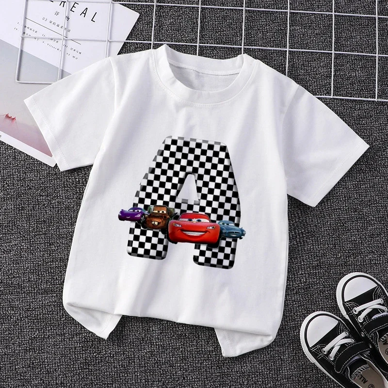 Disney Cars Children T-Shirts Letter ABCD Name Combination Kawaii Cartoons Clothes Kids Little Boy Girl Tees Shirts Casual Tops