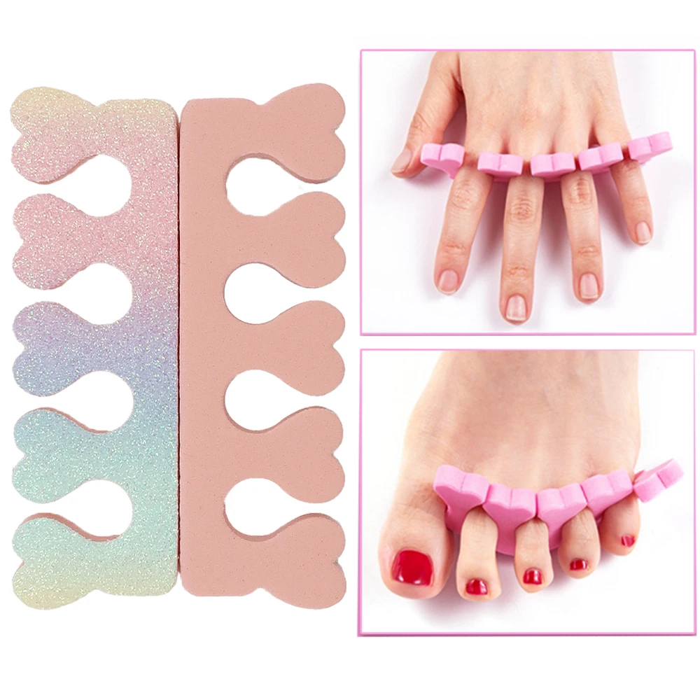 10/50/100pcs Soft Pink Sparkling Heart-Shaped Foam Toe Separators Comfortable Sponge Finger Dividers For Nail Pedicures Manicure