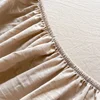 Beige Fitted Bed Sheets Washed Cotton Ultra Soft Slightly Wrinkled Linen Feel Breathable Deep Pocket Solid Mattress Protector 4