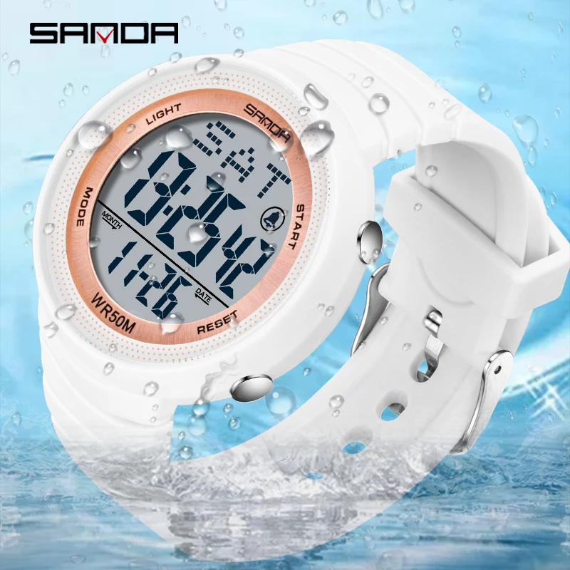 SANDA Watch 6023 Fashion Sport Women's Watches Pink 50M Waterproof Digital Watch for Girl Casual Wristwatch relogio feminino