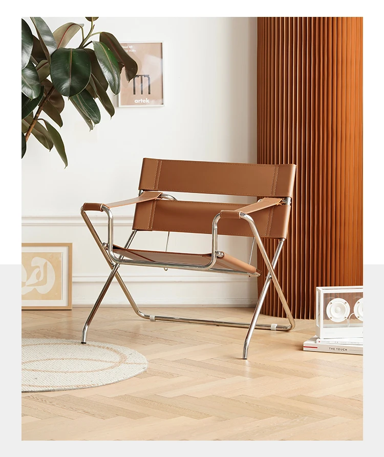 Vasily Folding Chair Leisure Lounge Single Sofa Soft Modern INS Classic Saddle Sofa Lazy Stainless Steel Chair Armchair