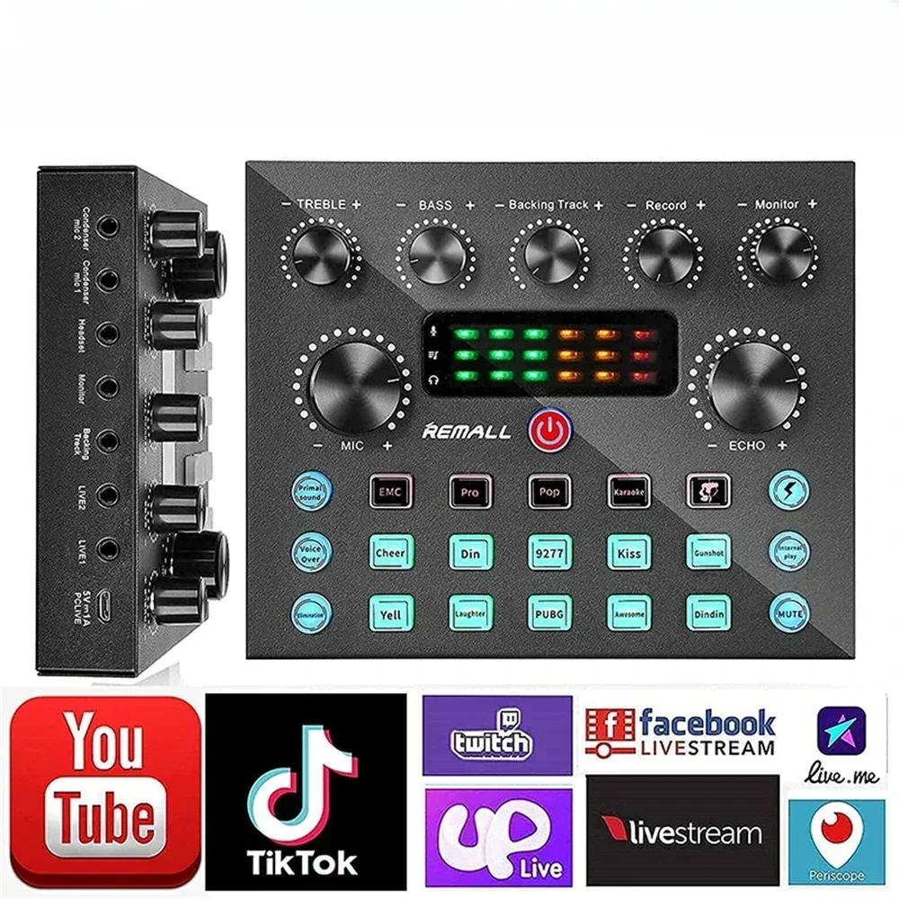 V8S Sound Card for Real-time Streaming IPhone Broadcasting for PC Computers with 10 Sound Effects 3 Inputs and Microphone Inputs sound card audio interface