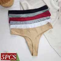 5Pcs/Set Women Cotton Thongs Panties Female Low Rise Panties Solid Color G-String Female Underpants Underwear Sexy Lingerie