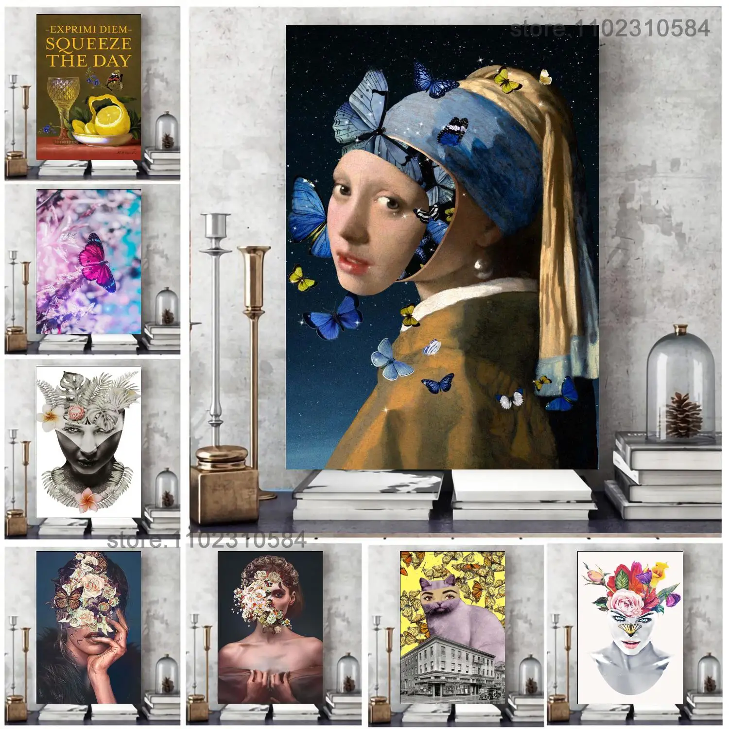 

Vintage Butterflies Butterfly Girl Art Print Poster Wall Art Canvas Posters Decoration Art Poster Modern Family bedroom Painting