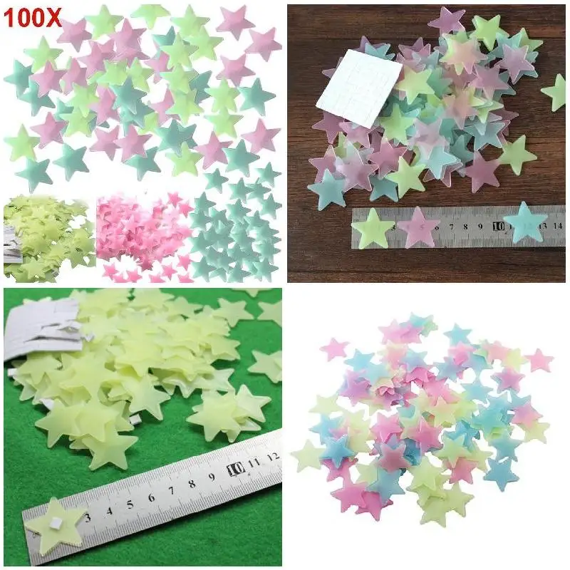 100pcs 3D Glowing Stars Wall Sticker Removable Wall Decals Glow Color Luminous Fluorescent Stickers For Kids Bedroom Rooms Decor luminous wall stickers fluorescent stickers 3d wall stickers