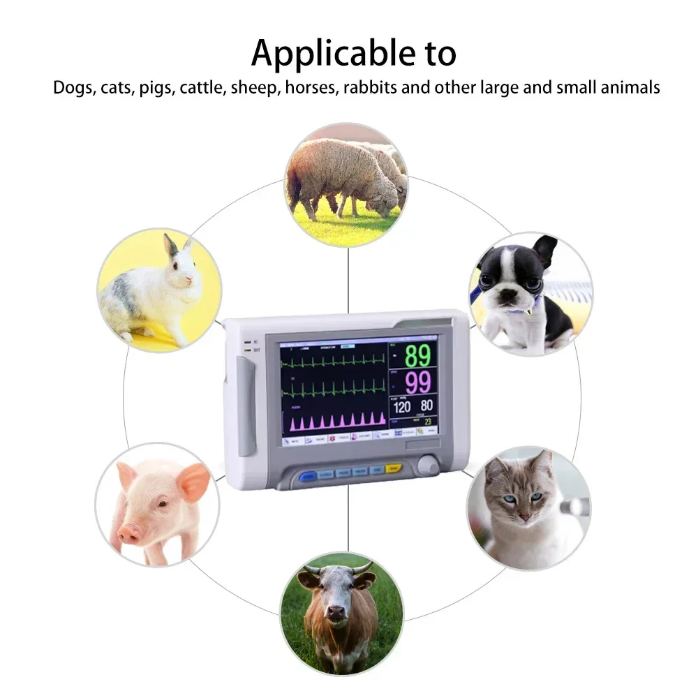 Veterinary Monitor Pet Vital Signs Monitor 7 inch screen 6-Parameters Patient