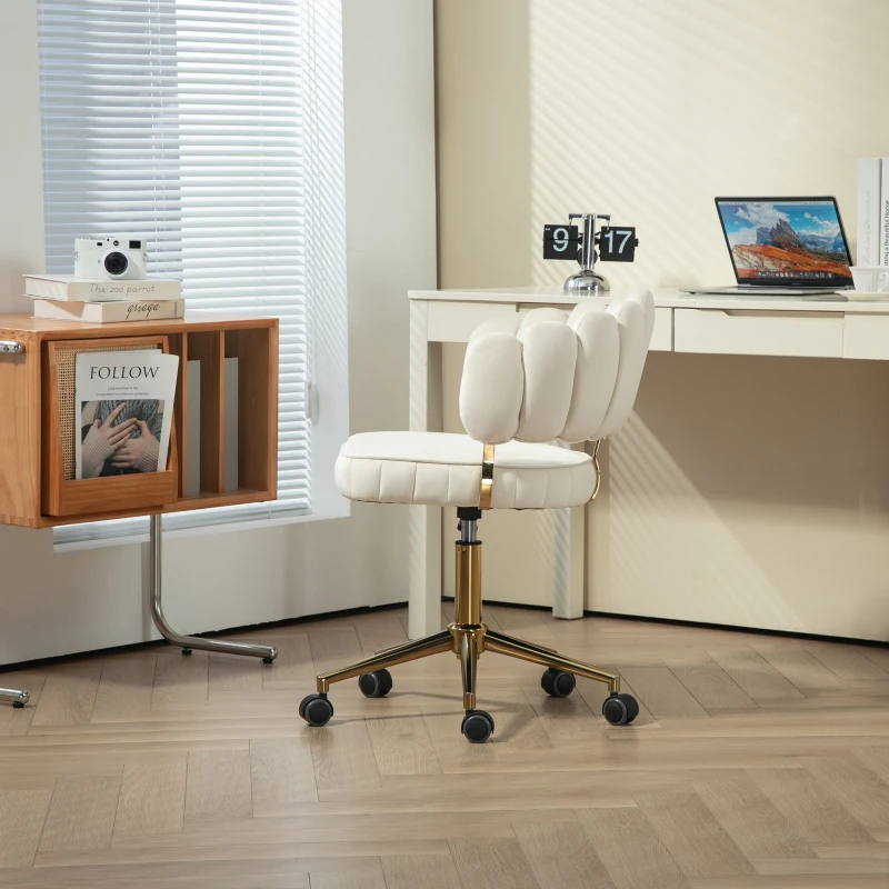 COOLMORE Veet Desk Modern Cute Computer Chair Wheels Height Adjustable Swivel Task Chair For Home Office (Beige Veet) 6