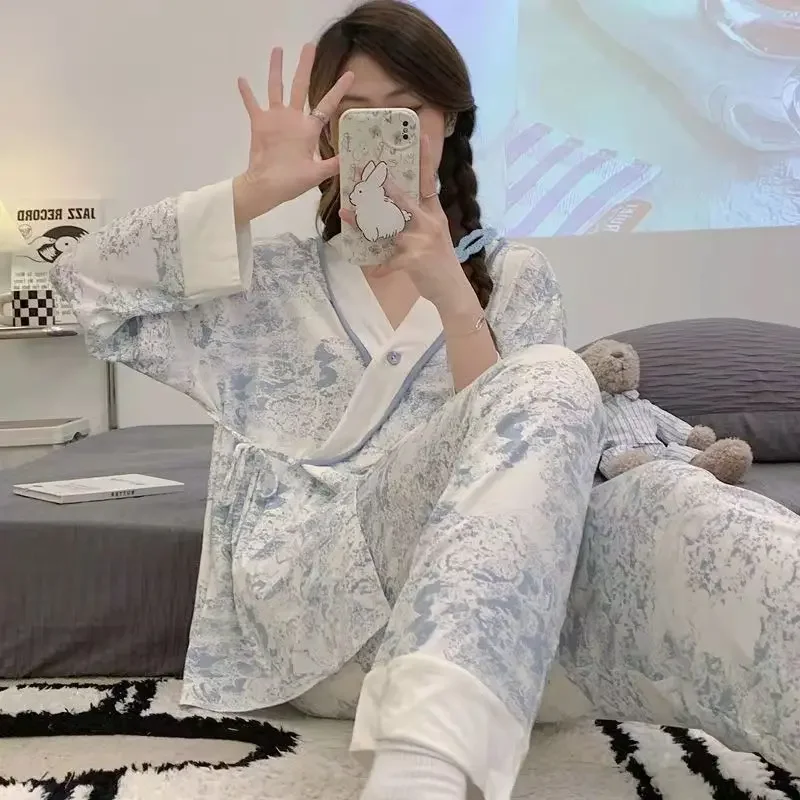 Maternity Feeding Nightie Tops Pant 3Pcs/Sets Sleepwear Nursing Clothing Pregnancy Maternity Pajamas Pregnant  Lounge Sleep
