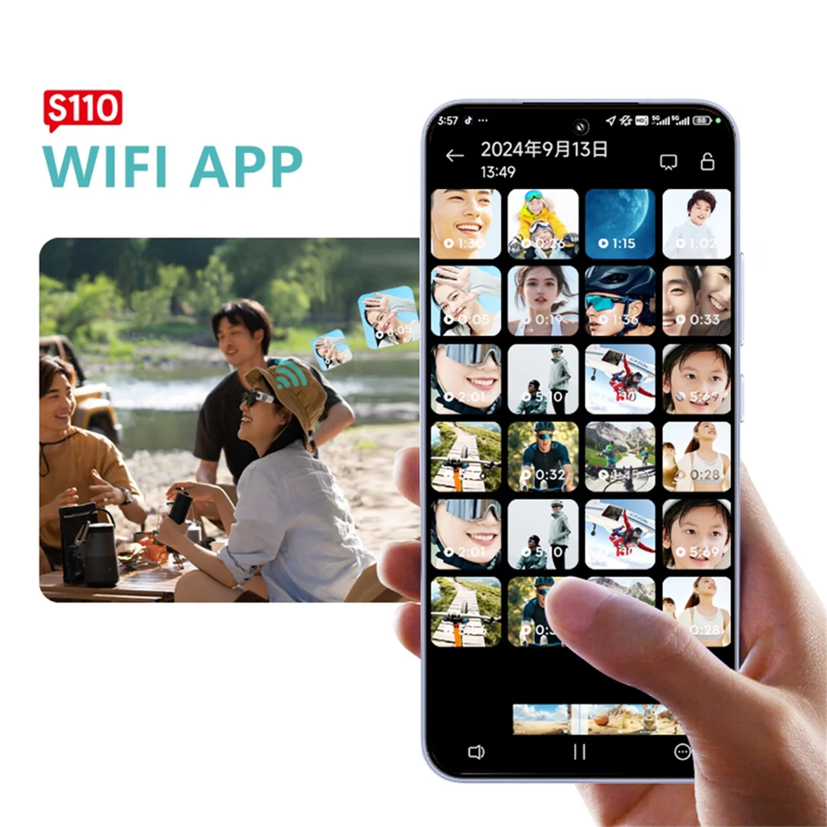 FPV kamerás szemüveg 2.7K WiFi 110° nagy látószögű, fekete