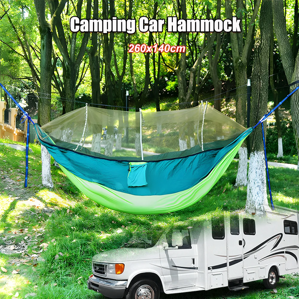 RV Tourist Sleeping Hammock 260x140cm Outdoor Camping Hammock 1-2 Person 300KG Loading Bed With Mosquito Net Car Accessories