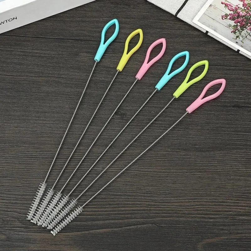Drinking Straw Cleaning Brush Kit Straw Tube Pipe Cleaner Stainless Steel Long Handle Nylon Cleaning Brushes For Straws 1PC