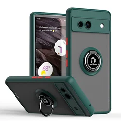 Shockproof Armor Matte Case with Magnetic Ring Stand Holder - pixel 7A (Dark Green)