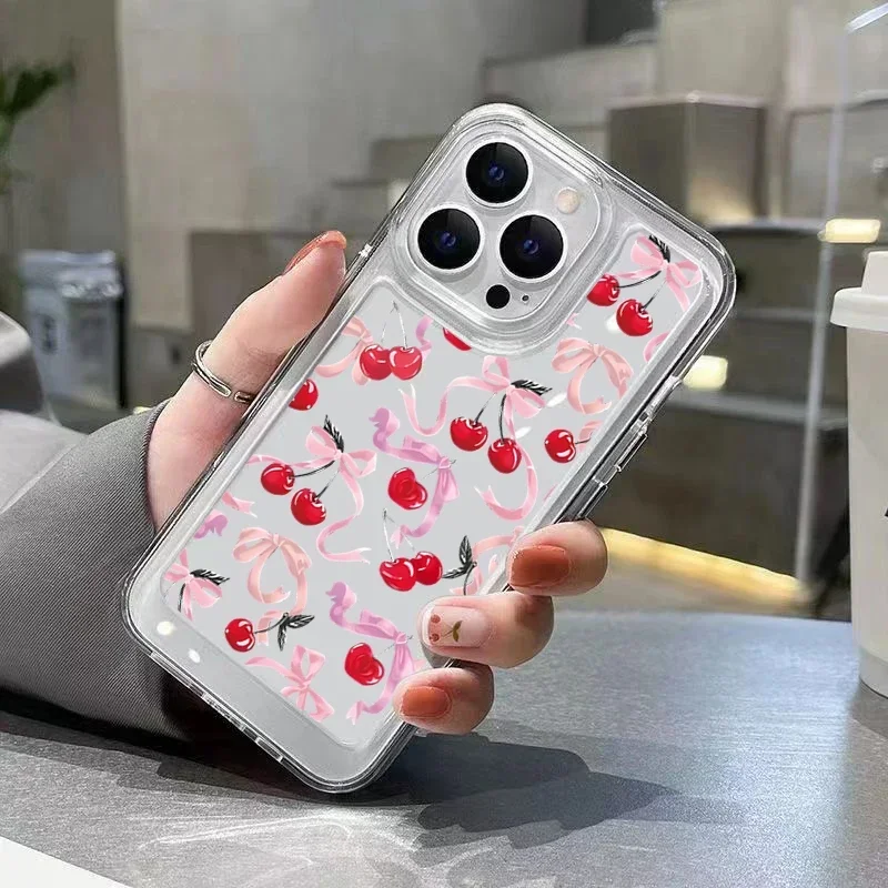 Creative Cartoon Cherry Bow Pattern Phone Case, Cute and Stylish Cover