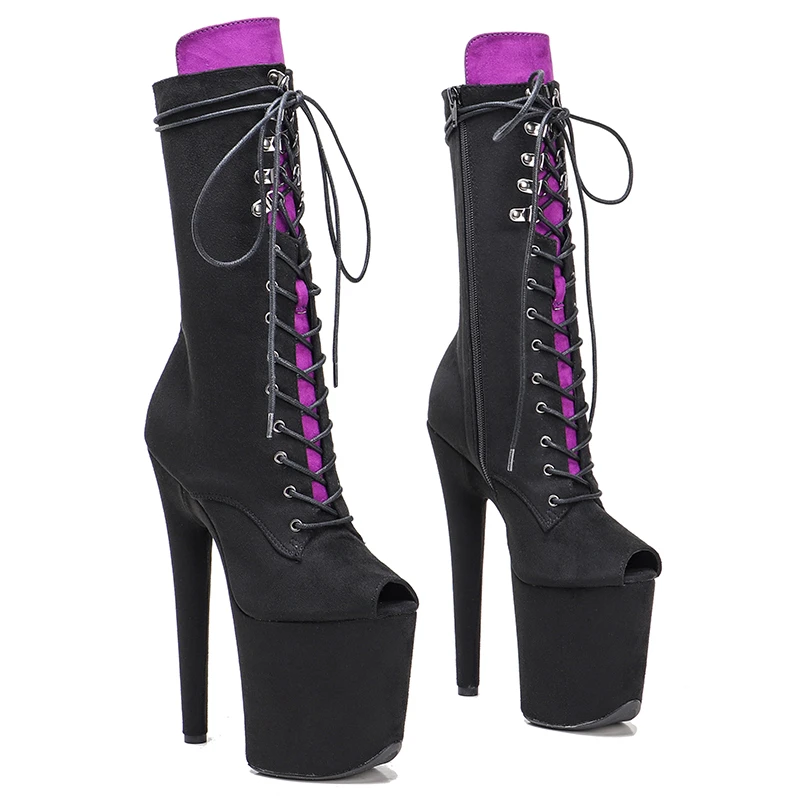 Leecabe Newest 20CM Pole dancing shoes High Heel platform Boots open toe with fringes Pole
