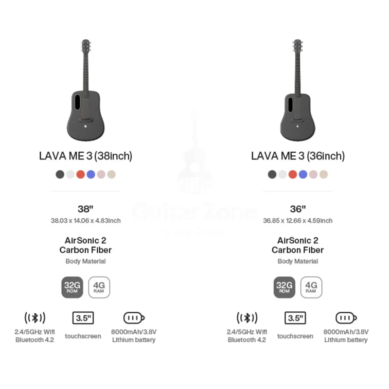 LAVA ME 3 Smartguitar Professional Carbon Fiber Acoustic Guitar with Tuner Recording Beat Functions Multiple Performance Effects
