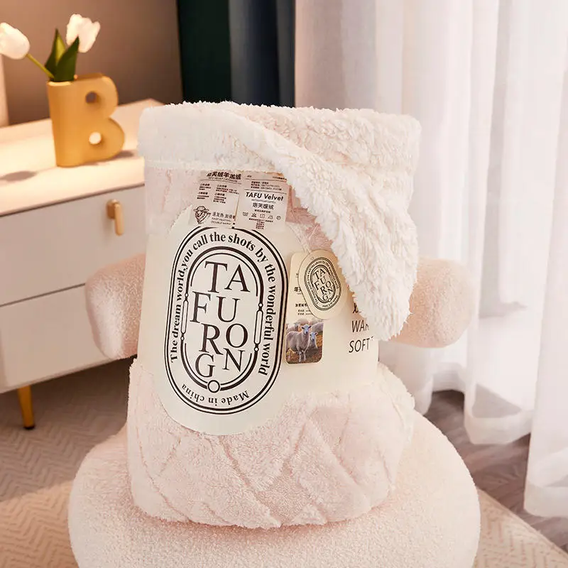 

Double layer thermal blanket blanket winter lamb cashmere thickened double Blankets for beds luxury design winter set