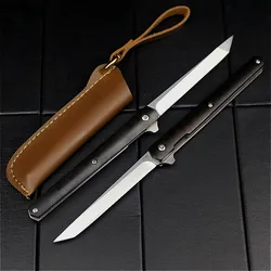 EDC – couteau de chasse tranchant multifonction avec étui en cuir, couteau de poche tactique Portable pliant, outils d'auto défense 