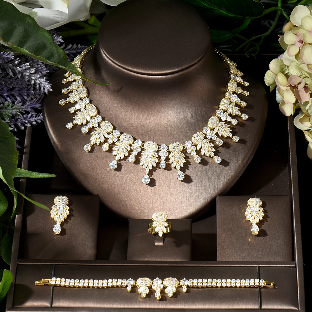 

Fashion CZ Jewelry Sets For Women Wedding Necklace Earring Set Cubic Zircon Dubai Bridal jewelry Set parure bijoux femme N-965