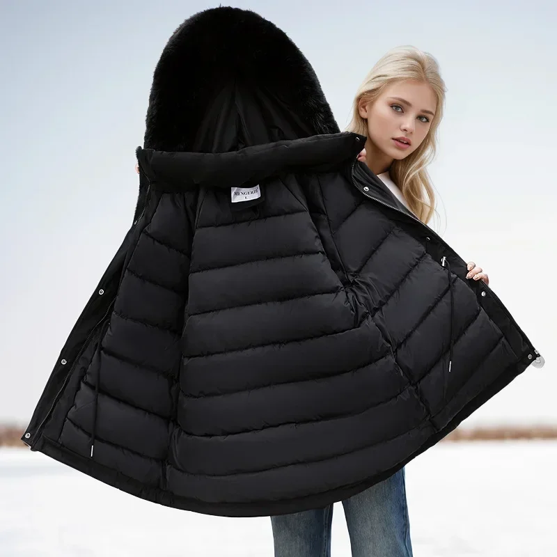 باركا نسائي بغطاء رأس بياقة كبيرة من الفرو ، معطف...