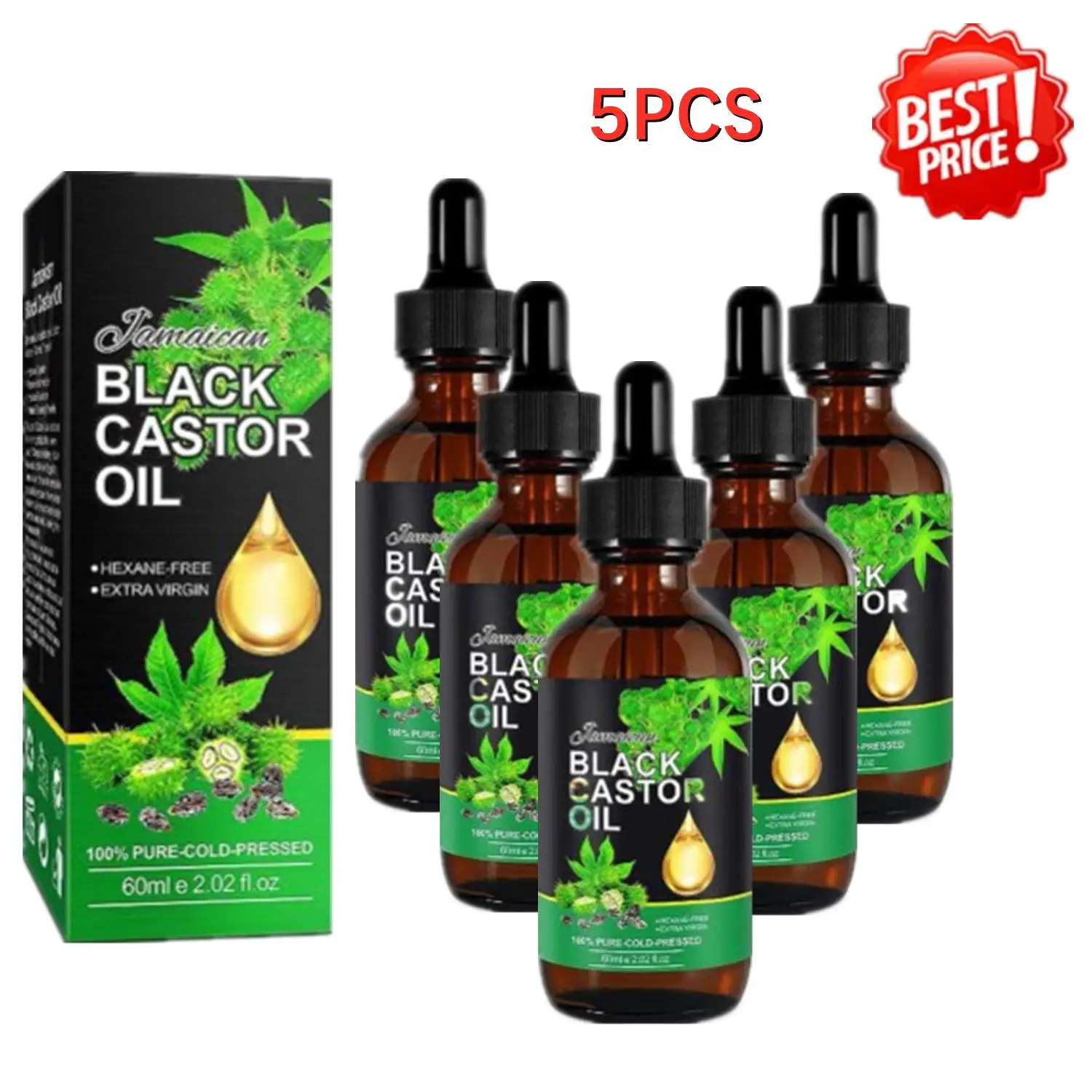 

5PCS Black Castor Oil Nourishes Skin Massage Essential Oil Eyebrows Growth Prevents Skin Aging Hair Care Products