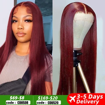 13x4 HD Lace Front Wig Human Hair Wigs 99J Red Burgundy Colored HD Transparent Pre Plucked Lace Frontal Human Hair Wigs Straight