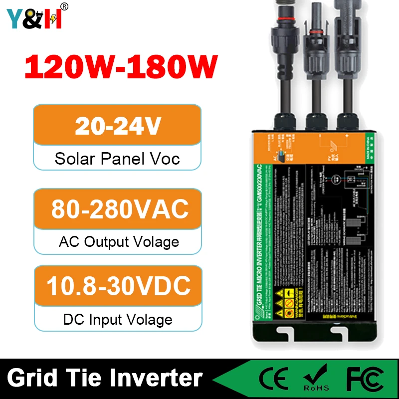 Produktbild von DEWIN Solar Mikrowechselrichter – 120W, IP65, MPPT, 10,8–30V DC Auf 220V AC – Für Balkonkraftwerk & Solarpanel