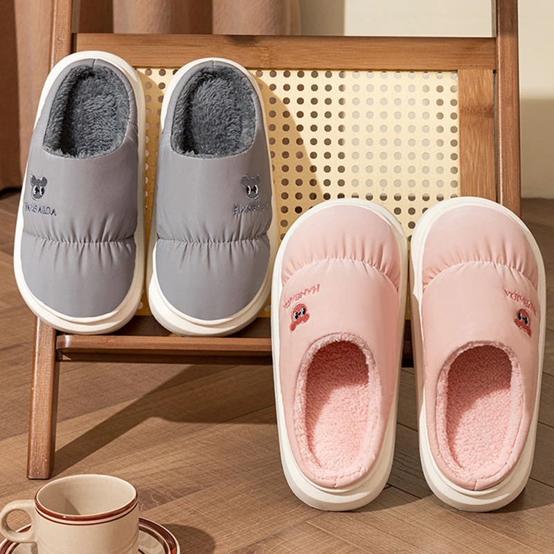 Autumn Winter Waterproof Home Cotton Slippers Women Anti Slip Soft Sole Plush Slides Woman Indoor Thick Sole Fluffy Slippers