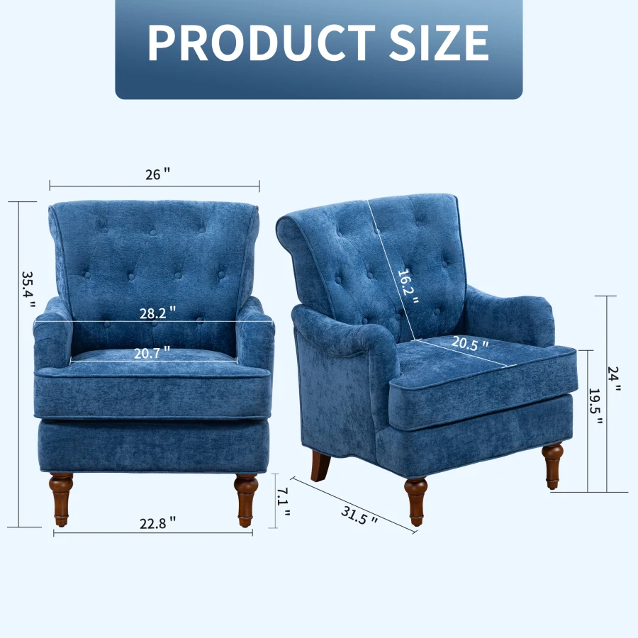 Accent Chair With Comfy Chenille Club Fabric Comfy Upholstered Living Room Arm Chair Springs Cushions and Retro Wooden Legs Fab 2