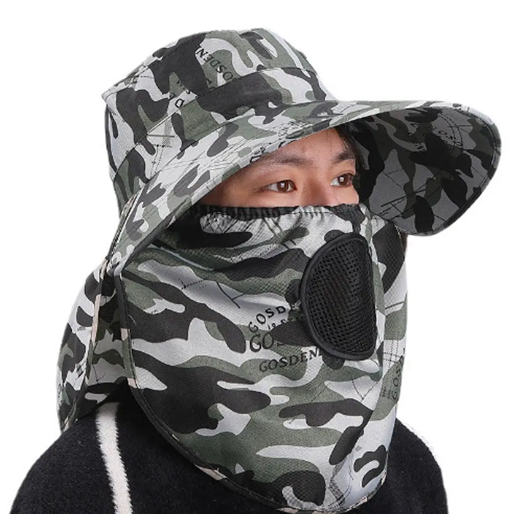 

Men Bucket Hat with Shawl and Face Cover Summer Anti-UV Outdoor Hiking Fishing Hat Removable Face Neck Protection Panama